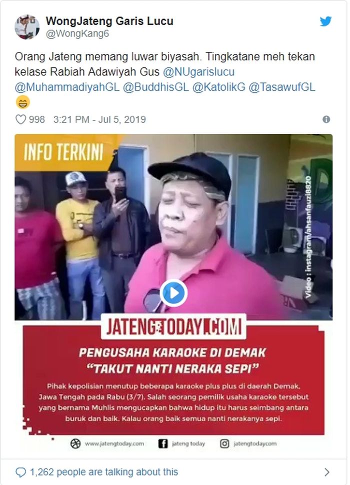 Unggahan tentang bos karaoke plus-plus yang ngamuk usahanya ditutup.