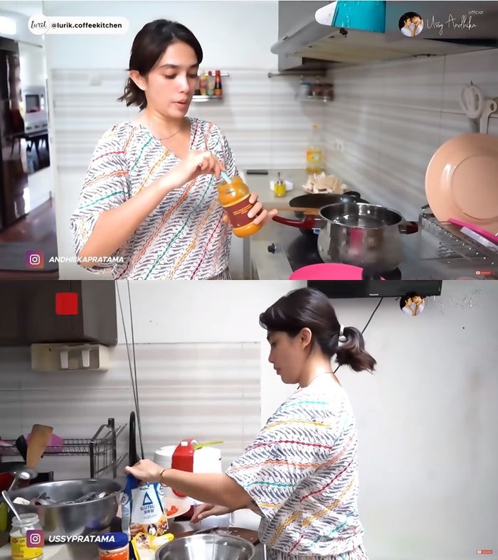 Ussy Sulistiawaty saat <a href='https://pontianak.tribunnews.com/tag/masak' title='masak'>masak</a> untuk suaminya