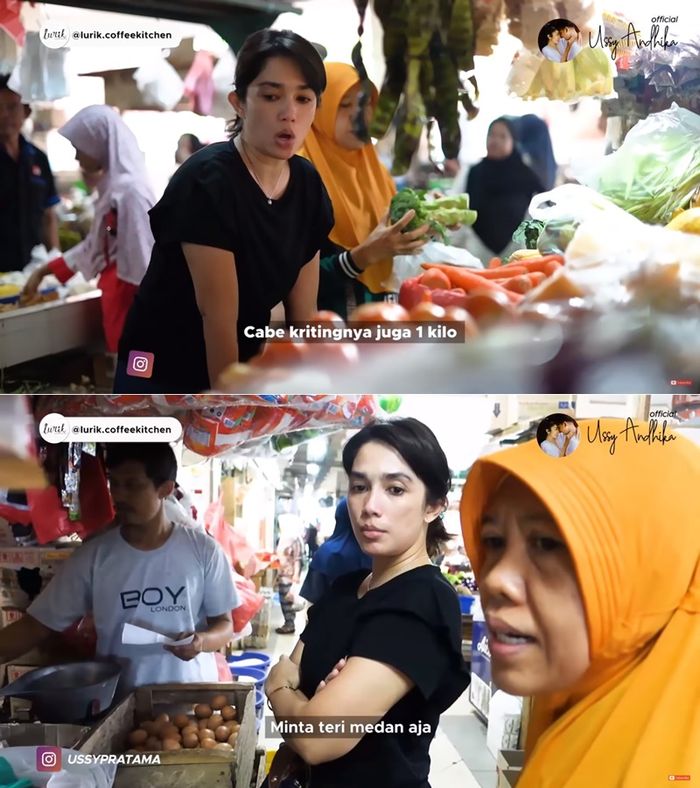 Ussy Sulistiawaty saat belanja ke pasar