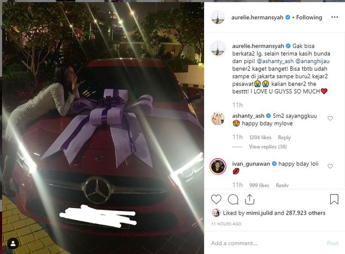 Aurel dapatkan hadiah ulang tahun sebuah mobil dari Anang Hermansyah dan Ashanty