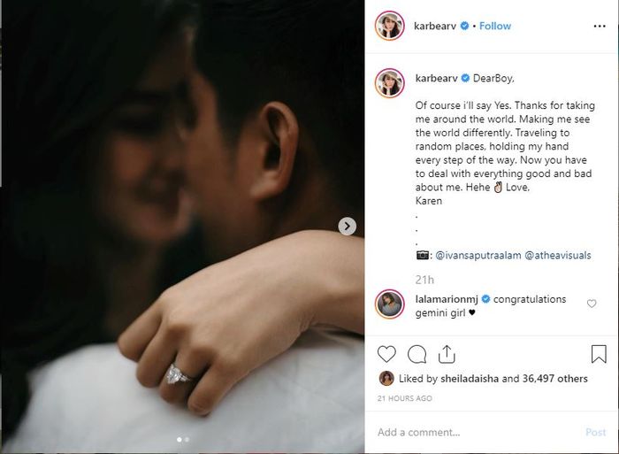 Caption manis yang ditulis Karen Vandela untuk Boy William