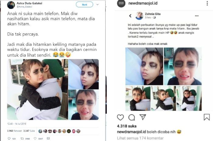 Viralnya postingan keusilan ibu kepada sang anak.