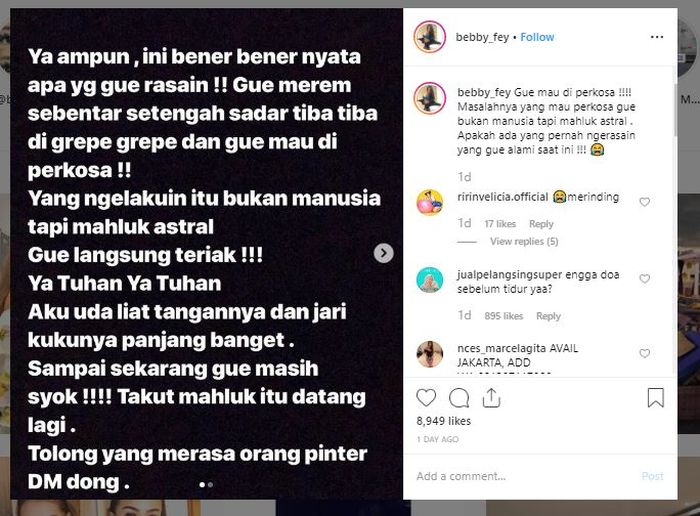 Status Instagram Bebby Fey