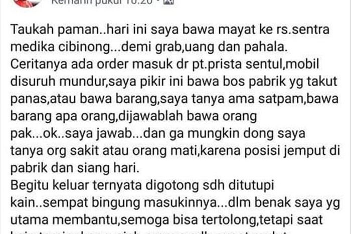 Unggahan Driver Taksi Online yang Mendadak Viral