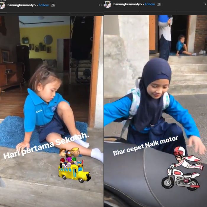 Hanung antar anak sekolah naik motor