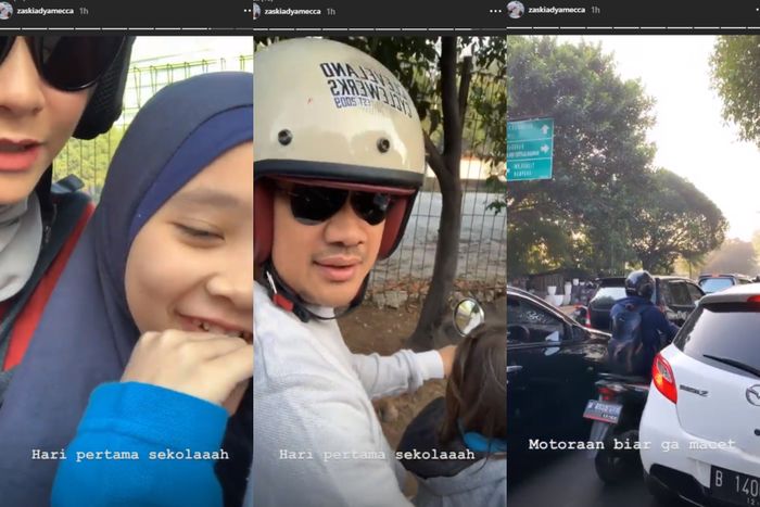Zaskia Mecca antar anak sekolah naik Motor
