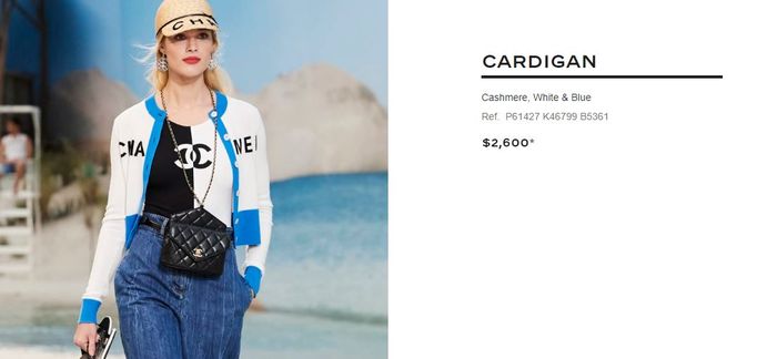 Harga Cashmere White and Blue Cardigan dari Chanel yang dipakai Syahrini saat nonton film di bioskop