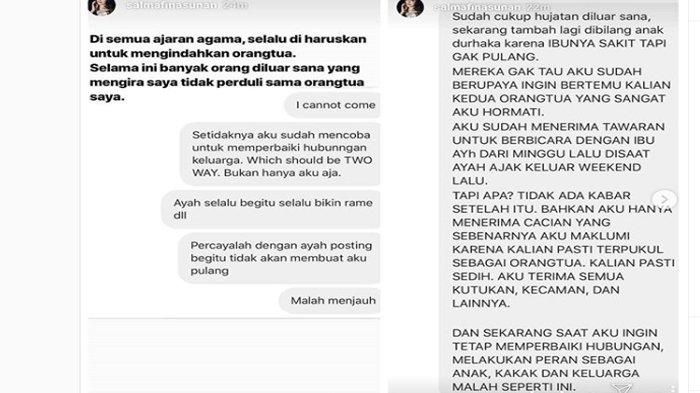 Tangkap Layar Instagram @salmafinasunan Via TribunJakarta.com
Isi pesan Salmafina untuk Heidy Sunan