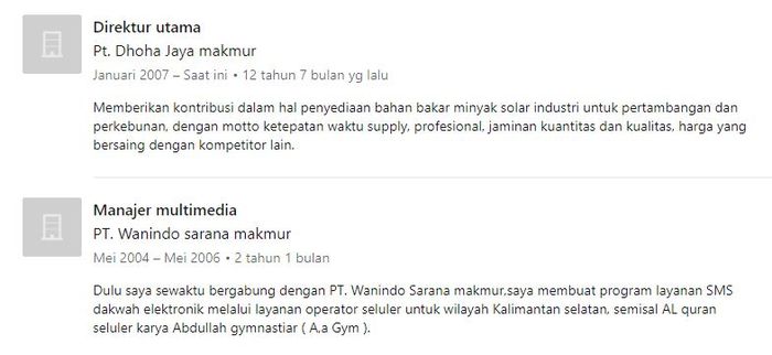 Mansyardin Malik menjabat sebagai Direktur Utama PT Dhoha Jaya makmur