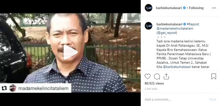 Unggahan Barbie Kumalasari klarifikasi kelulusannya.