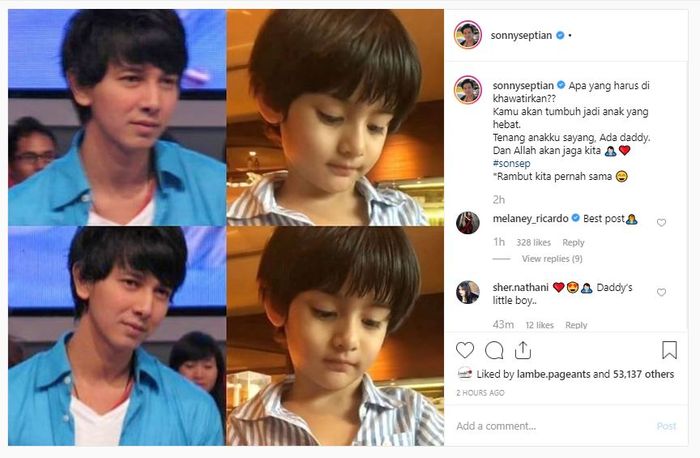 Unggahan Instagram Sonny Septian
