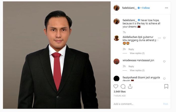 Unggahan Instagram Fadel Islami