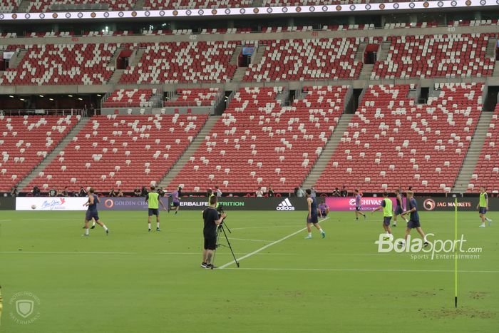 Para pemain Tottenham Hotspur saat sesi latihan di ajang International Champions Cup 2019  di National Stadium, Singapura, Jumat (19/7/2019).