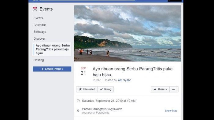 Postingan di facebook yang ajak serbu Nyi Roro Kidul pakai baju hijau.