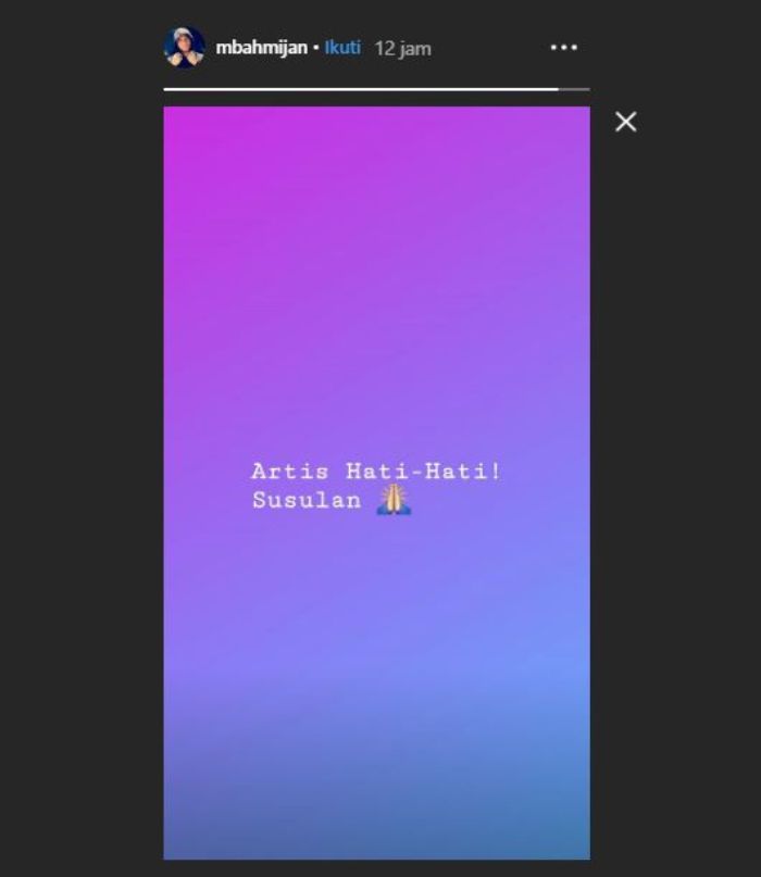 Unggahan status di Instagram story Mbah Mijan