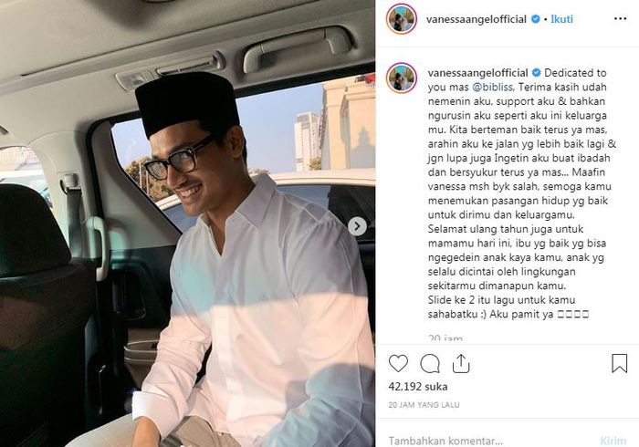 Unggahan khusus perpisahan Vanessa Angel untuk Bibi Ardiansyah. Instagram/vanessaangelofficial