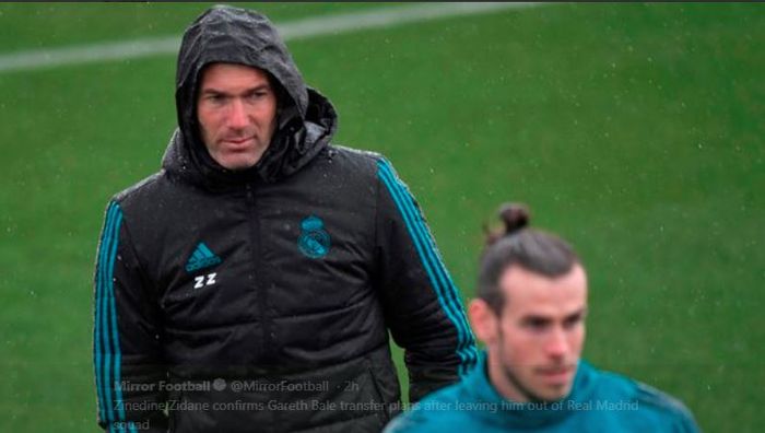 Zinedine Zidane dan Gareth Bale dalam sesi latihan Real Madrid.