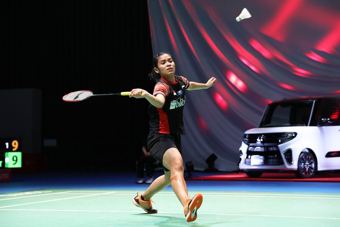 Pebulu tangkis tunggal putri Indonesia, Gregoria Mariska Tunjung, tampil pada babak pertama Japan Open 2019 di Musashino Forest Plaza, Tokyo, Jepang, Selasa (23/7/2019).