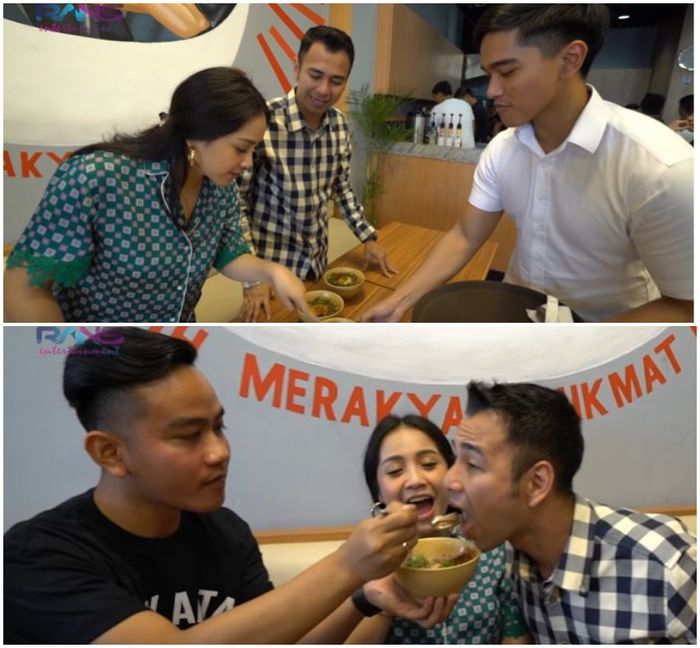 Raffi Ahmad disuapi oleh Gibran Rakabuming