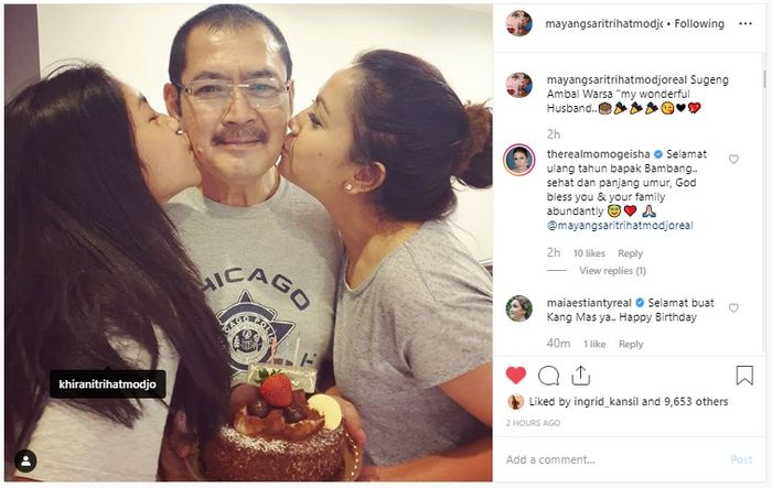 Mayangsari rayakan ulang tahun Bambang Trihatmodjo.
