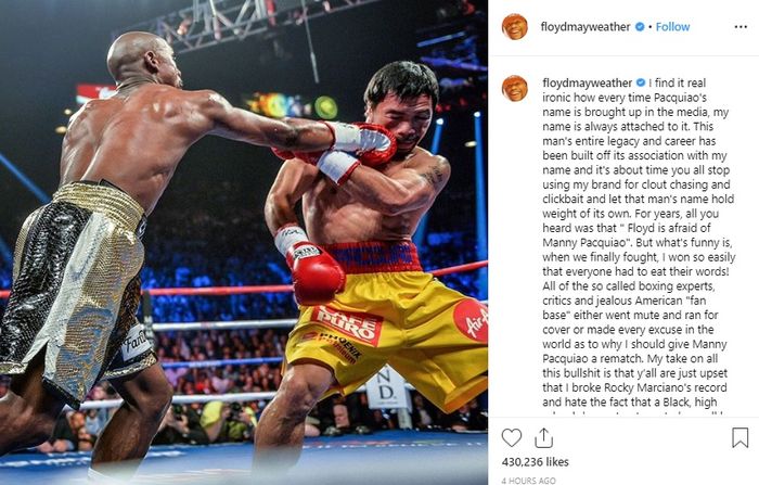 Cuitan Floyd Mayweather untuk tidak membawa namanya untuk dihubung-hubungkan dengan Manny Pacquiao.