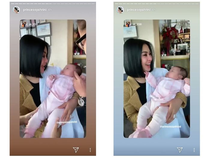 Syahrini gendong bayi