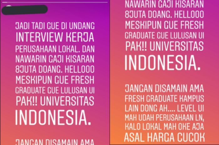 Cuitan viral ngaku anak UI tak sudi digaji Rp 8 juta.