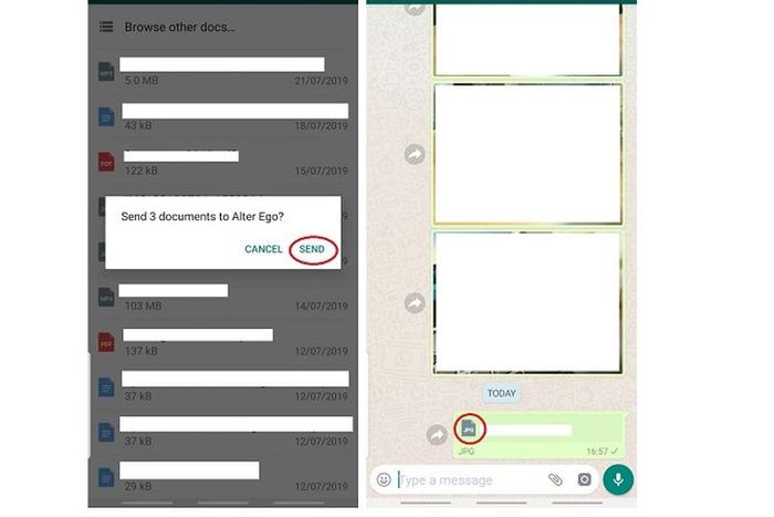 Tangkapan layar bentuk file dokumen JPG di Android