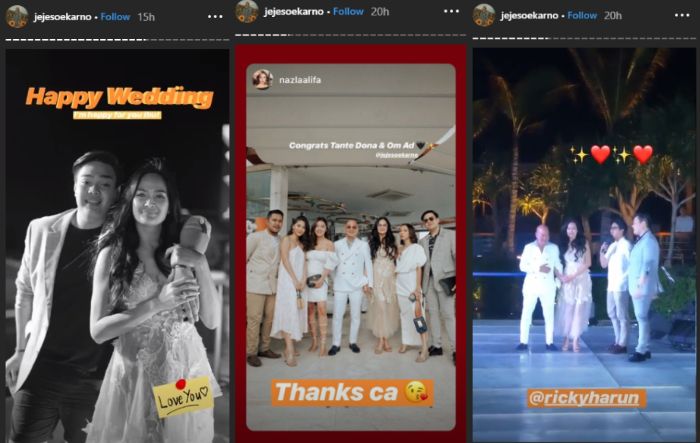 Pernikahan Donna Harun yang diabadikan di Instastory Jeje Soekarno.