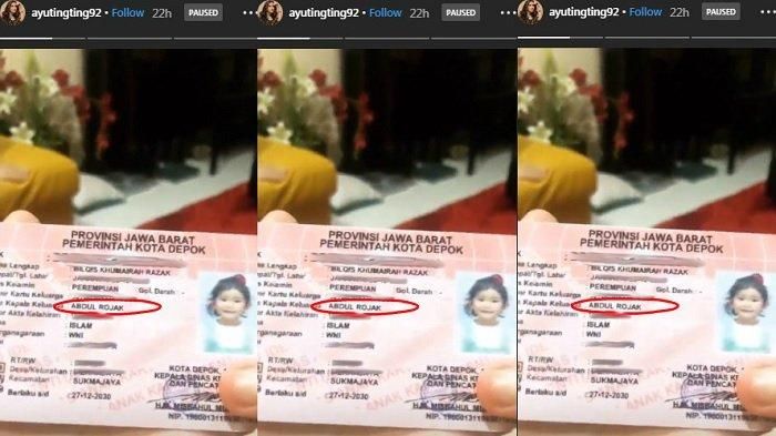Kartu identitas anak milik putri <a href='https://sumsel.tribunnews.com/tag/ayu-ting-ting' title='Ayu Ting Ting'>Ayu Ting Ting</a>