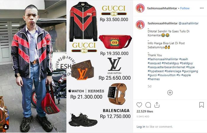 Rincian harga outfit Saaih Halilintar