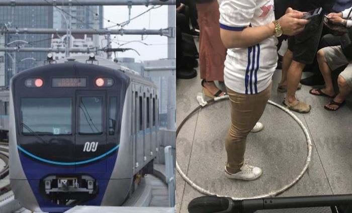 Masuk MRT, Wanita Ini Bawa Hulahop Demi Jaga Jarak dengan Penumpang Lain 