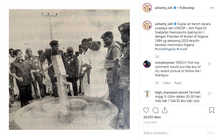 Ashanty menunjukkan sosok sang ayah di Instagramnya
