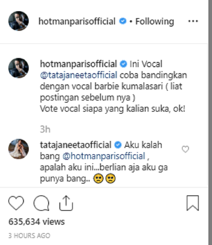 Tanggapan Tata Janeeta terhadap postingan Hotman Paris.