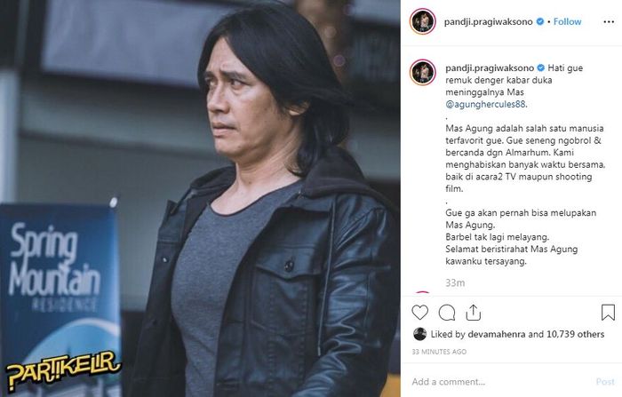 Unggahan duka dari teman sesama artis.
