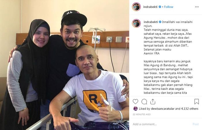 Unggahan Indra Bekti mengenang Agung Hercules.