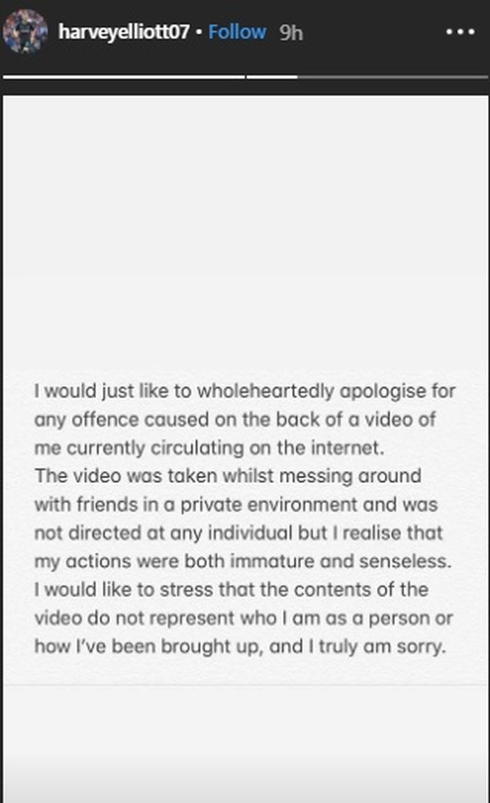 Harvey Elliott truly sorry statement