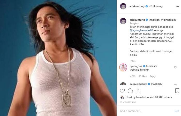 Ucapan duka dari Arie untuk Agung.