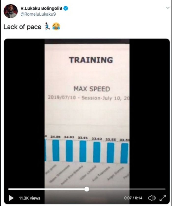 Postingan striker Manchester United, Romelu Lukaku, tentang data kecepatan para pemain.