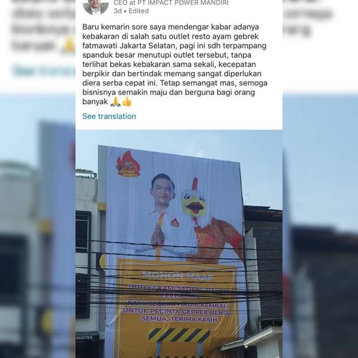 gerai ayam geprek 'Geprek Bensu' tutup