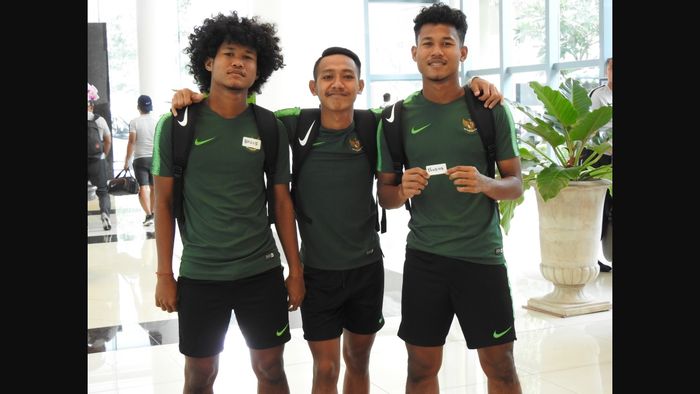 Pemain timnas U-18 Indonesia, Amiruddin Bagus Kaffa (kiri), Beckham Putra Nugraha (tengah), Amiruddin Bagas Kahfi (kanan)
