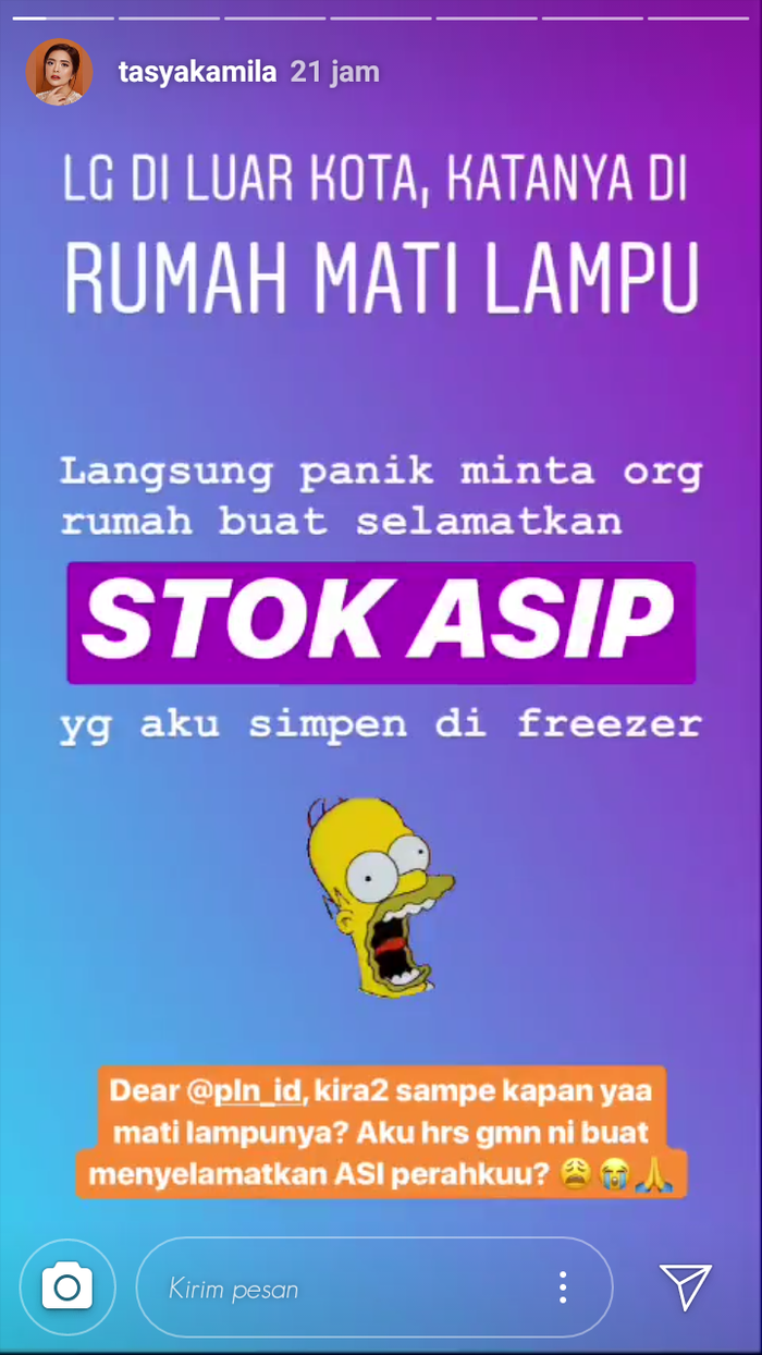 Unggahan Instagram Story Tasya Kamila