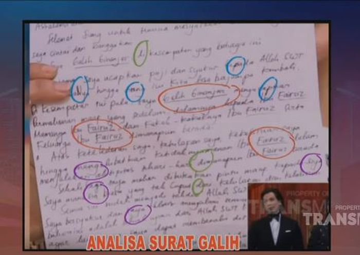 Tulisan tangan Galih Ginanjar yang dibaca ahli Grafologi
 