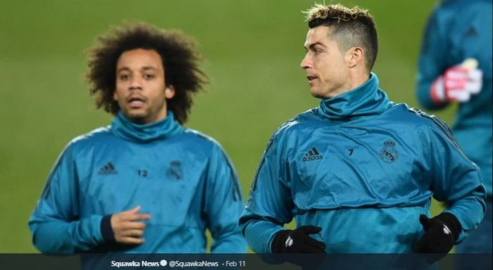 Bek Real Madrid, Marcelo, bersama eks rekan setimnya yang kini membela Juventus, Cristiano Ronaldo.