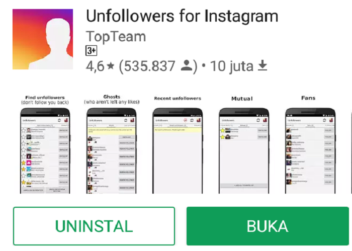 Install aplikasi Unfollowers for Instagram