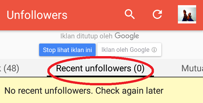 Pilih opsi Recent unfollowers