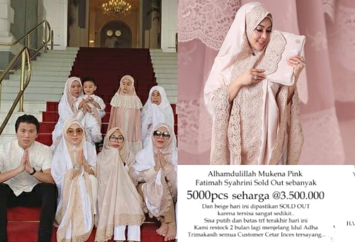 Syahrini terlihat memakai mukena dari brand Fatimah Syahrini