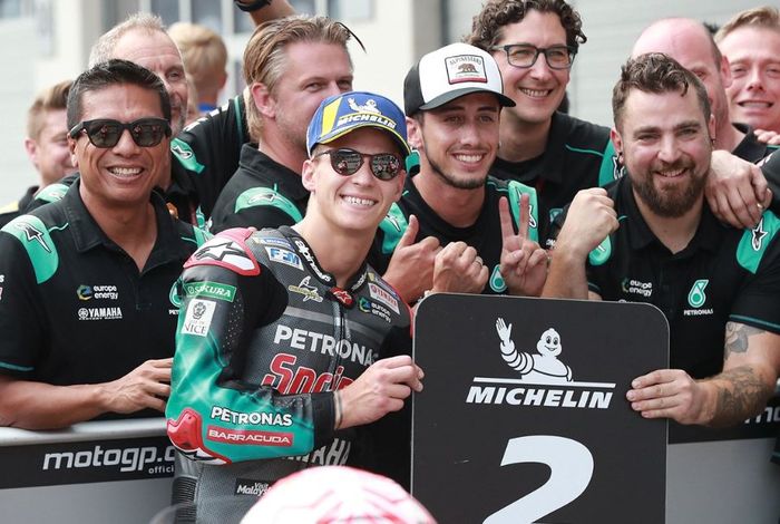 Ekspresi pembalap Petronas Yamaha SRT, Fabio Quartararo usai melakoni sesi kualifikasi MotoGP Austria 2019, Sabtu (10/8/2019)