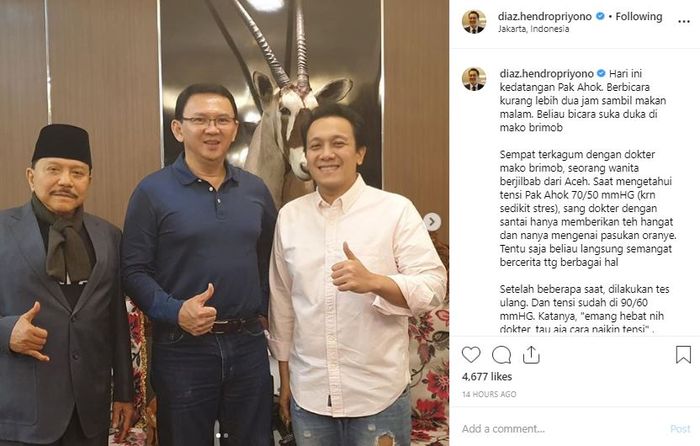 Diaz ceritakan kisah Ahok saat di Mako Brimob (Tangkap layar Instagram @diaz.hendropriyono)