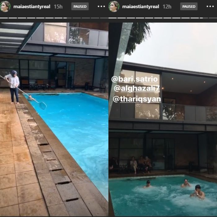Kolam renang di kediaman Maia Estianty